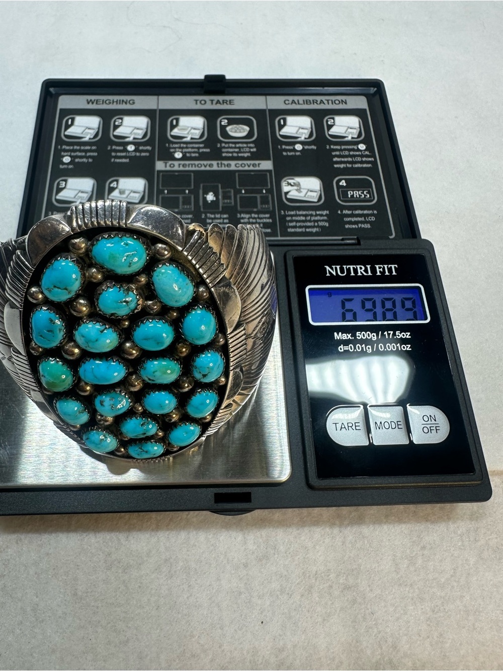 Vintage Navajo Sterling Silver Turquoise Cluster Cuff Bracelet K. Jones 69.8g - Picture 6 of 10